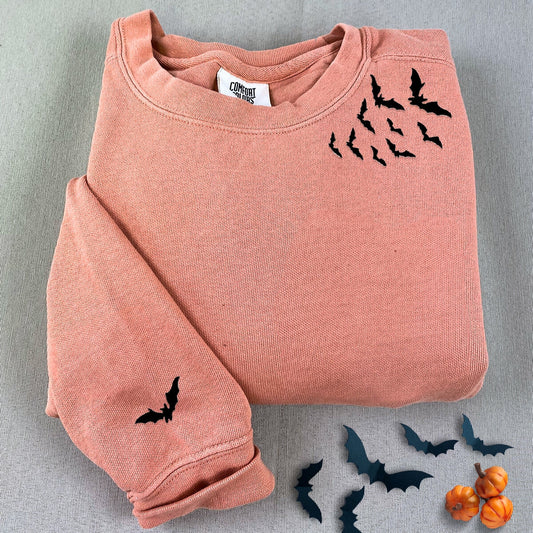 Embroidered Bats on Neckline Halloween T-Shirt or Sweatshirt